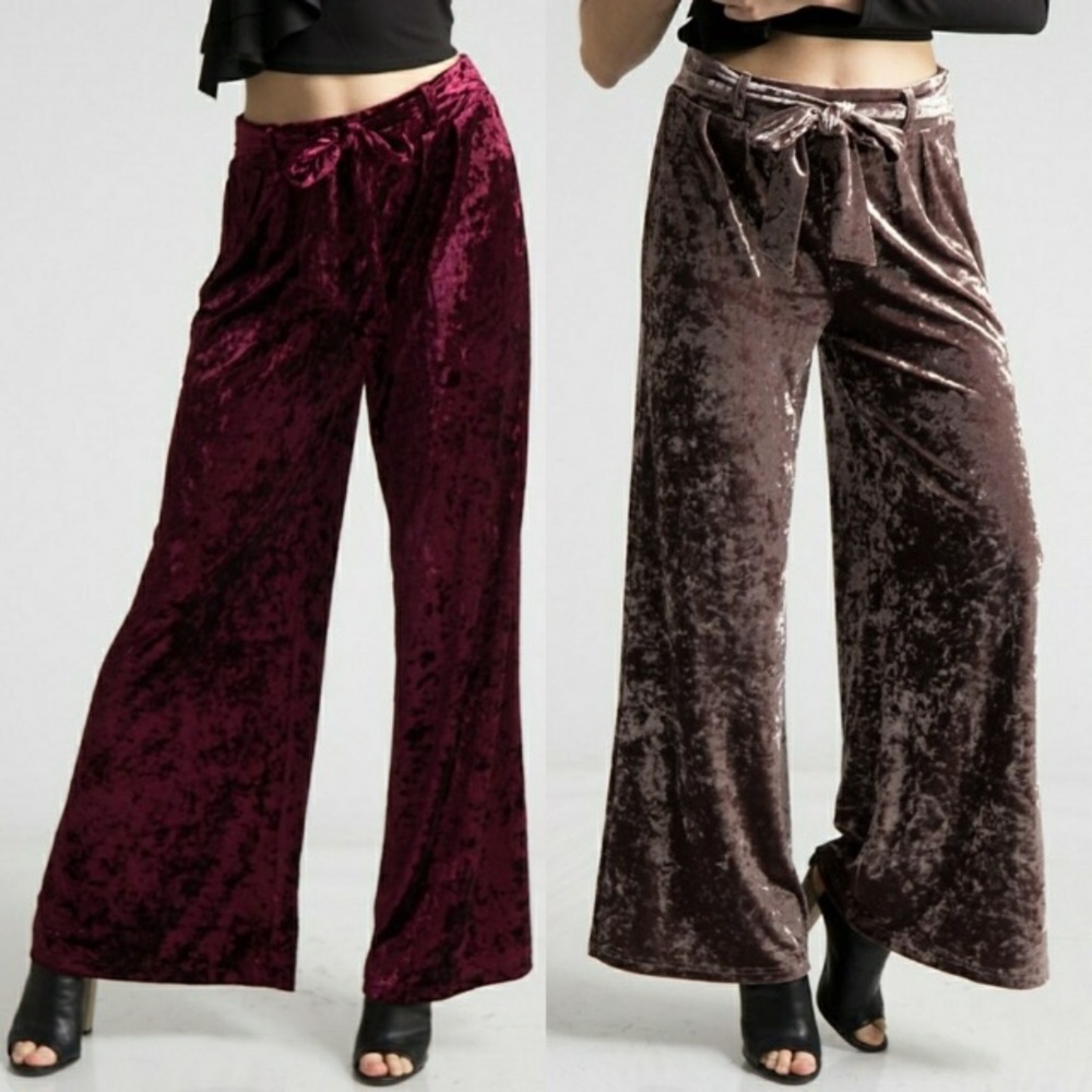 ONE LEFT! Wide Leg Velvet Pants - Picture 2 of 4
